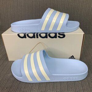 Adidas Adilette Aqua Slides Womens Size 9 Light Blue & White Stripes Slip-on